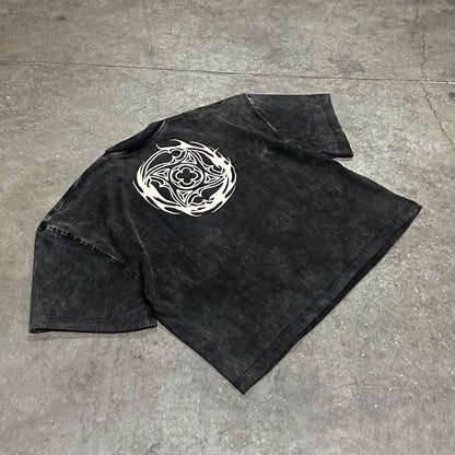 `WHEEL’ BLACK WASHED TEE